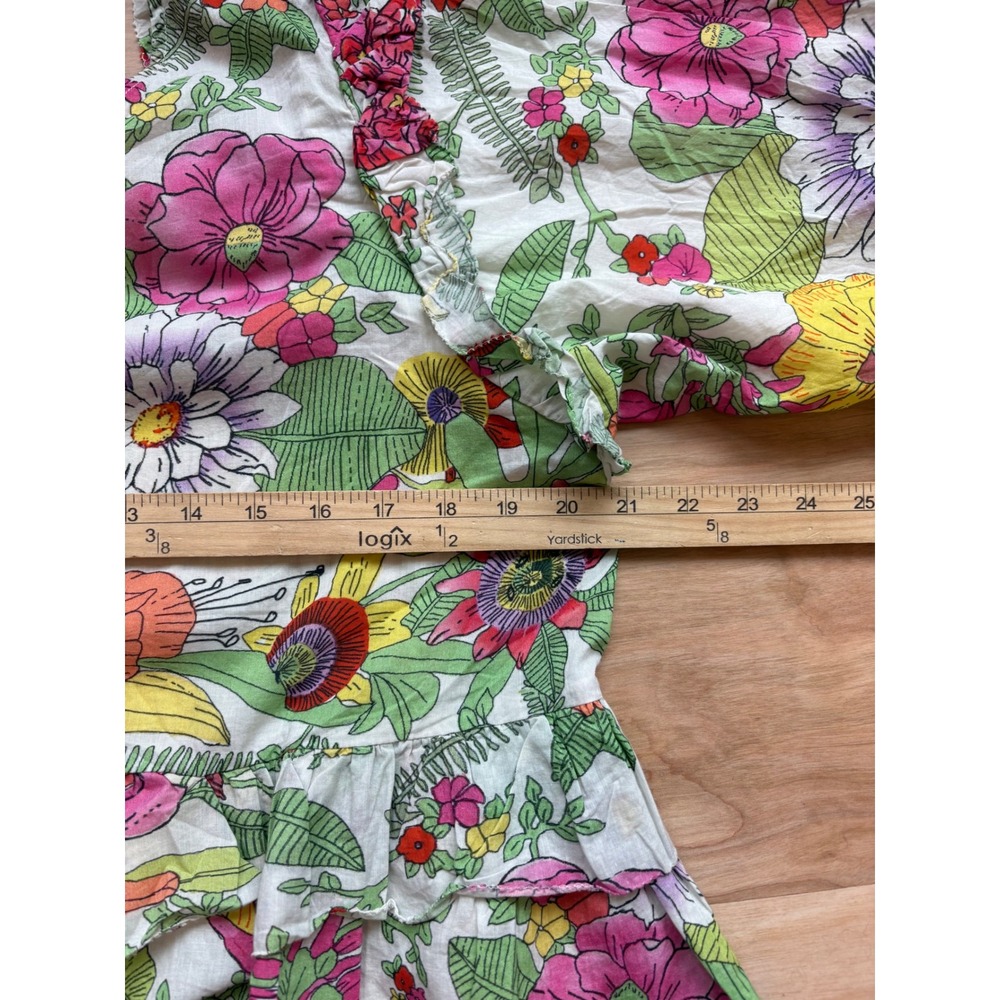 Love The Label Floral Puff Sleeve Ruffle Top V-Neck Cotton Womens L Bohemian - Picture 5 of 8